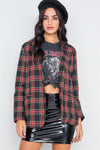 Black Plaid Open Front Long Sleeve Blazer /2-2-2