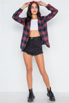 Navy Plaid Open Front Long Sleeve Blazer /2-3-2