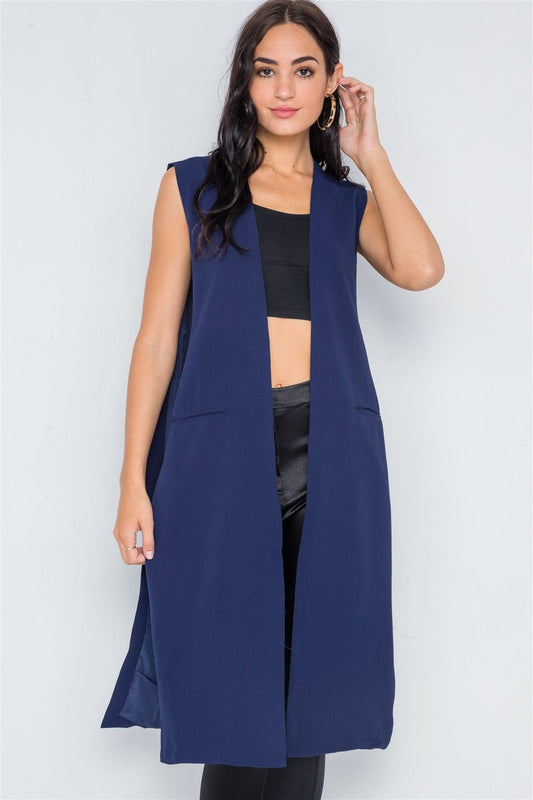 Navy Open Front Solid Vest /4-2