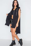 Black Sleeveless Zip-Up Hooded Knit Vest /3-2