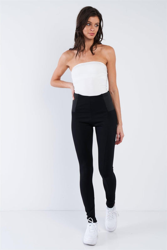 Black High Waist Elastic Waist Basic Ankle Length Leggings  /1-2-3