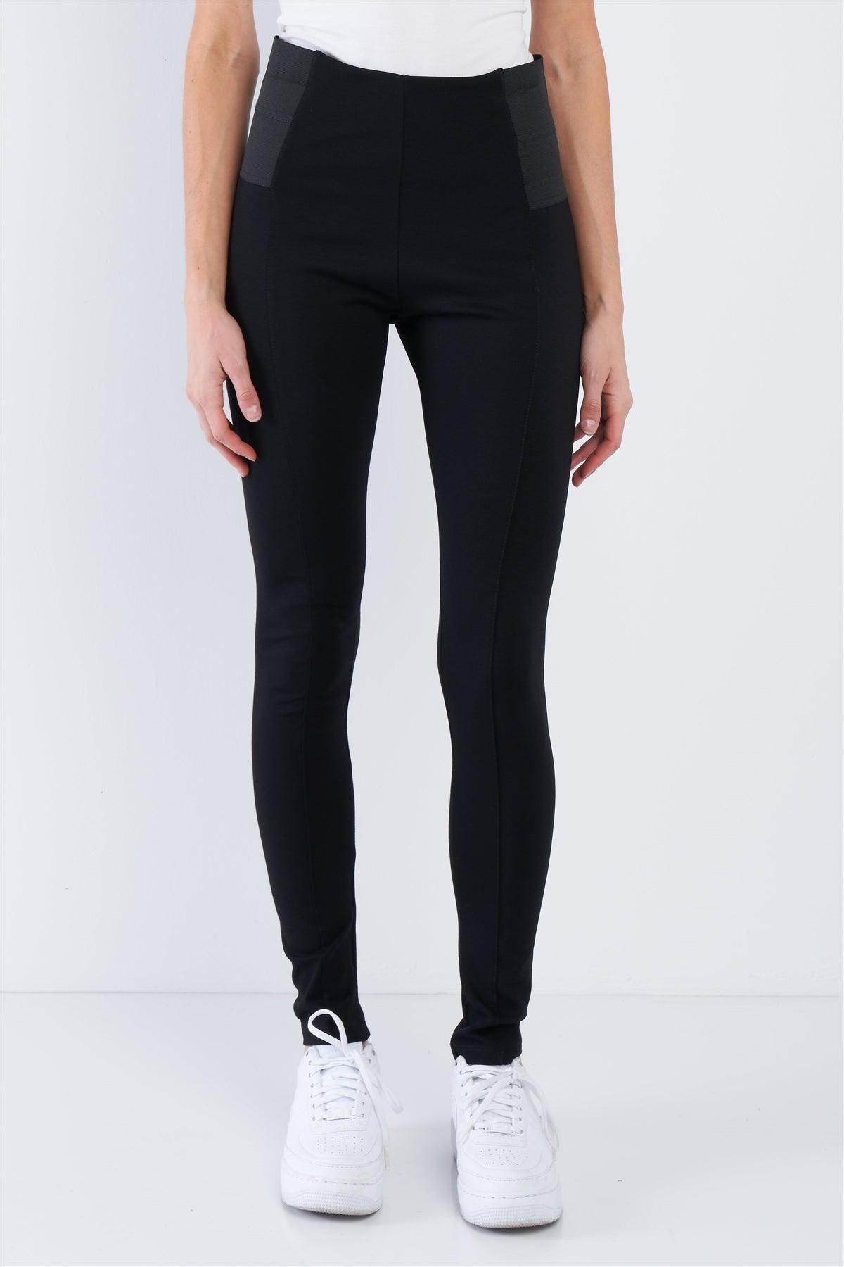 Black High Waist Elastic Waist Basic Ankle Length Leggings  /1-2-3