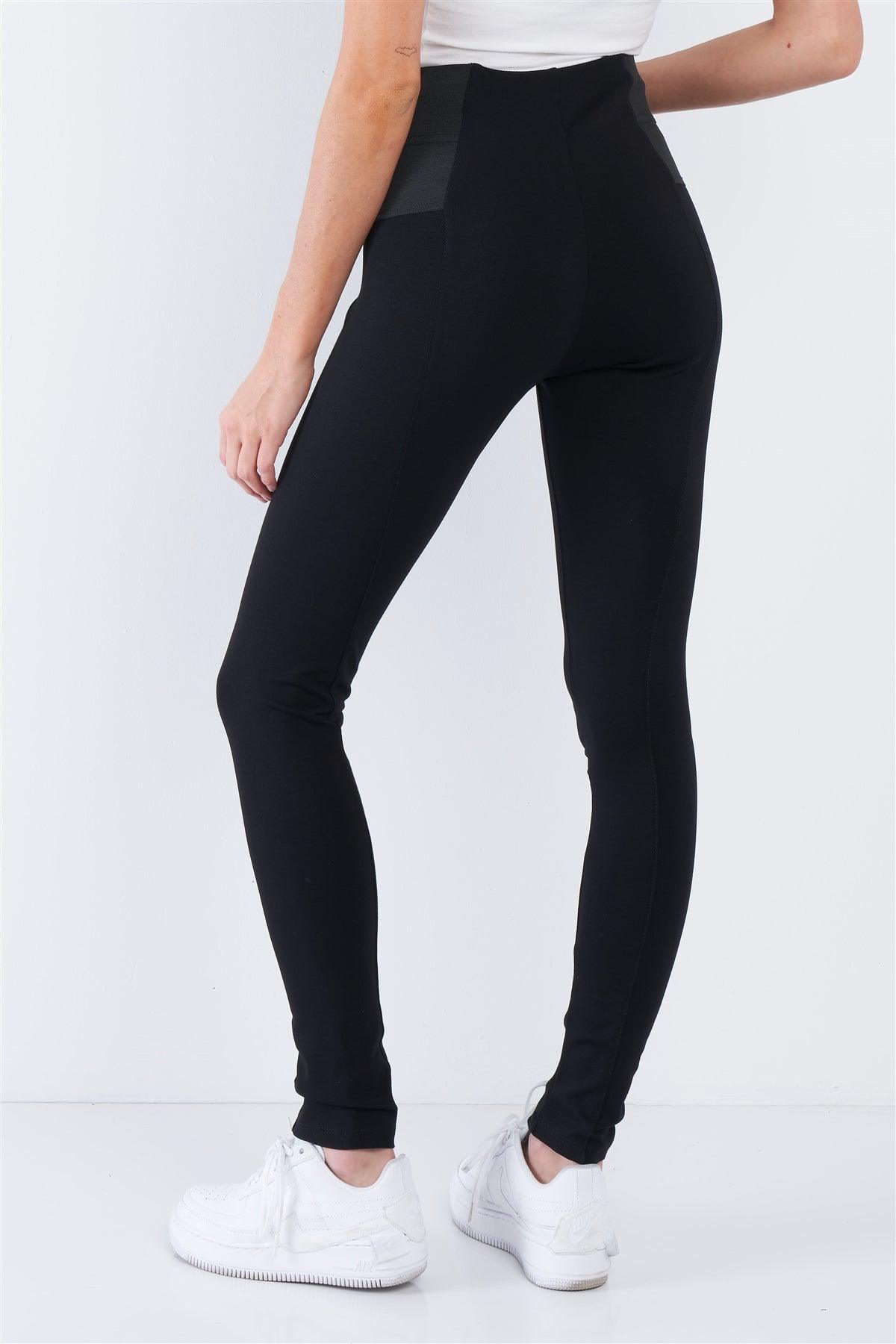 Black High Waist Elastic Waist Basic Ankle Length Leggings  /1-2-3