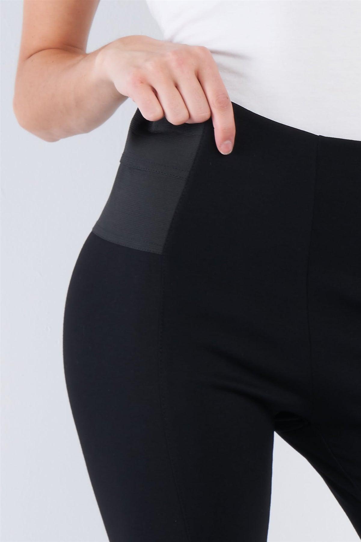 Black High Waist Elastic Waist Basic Ankle Length Leggings   /2-4