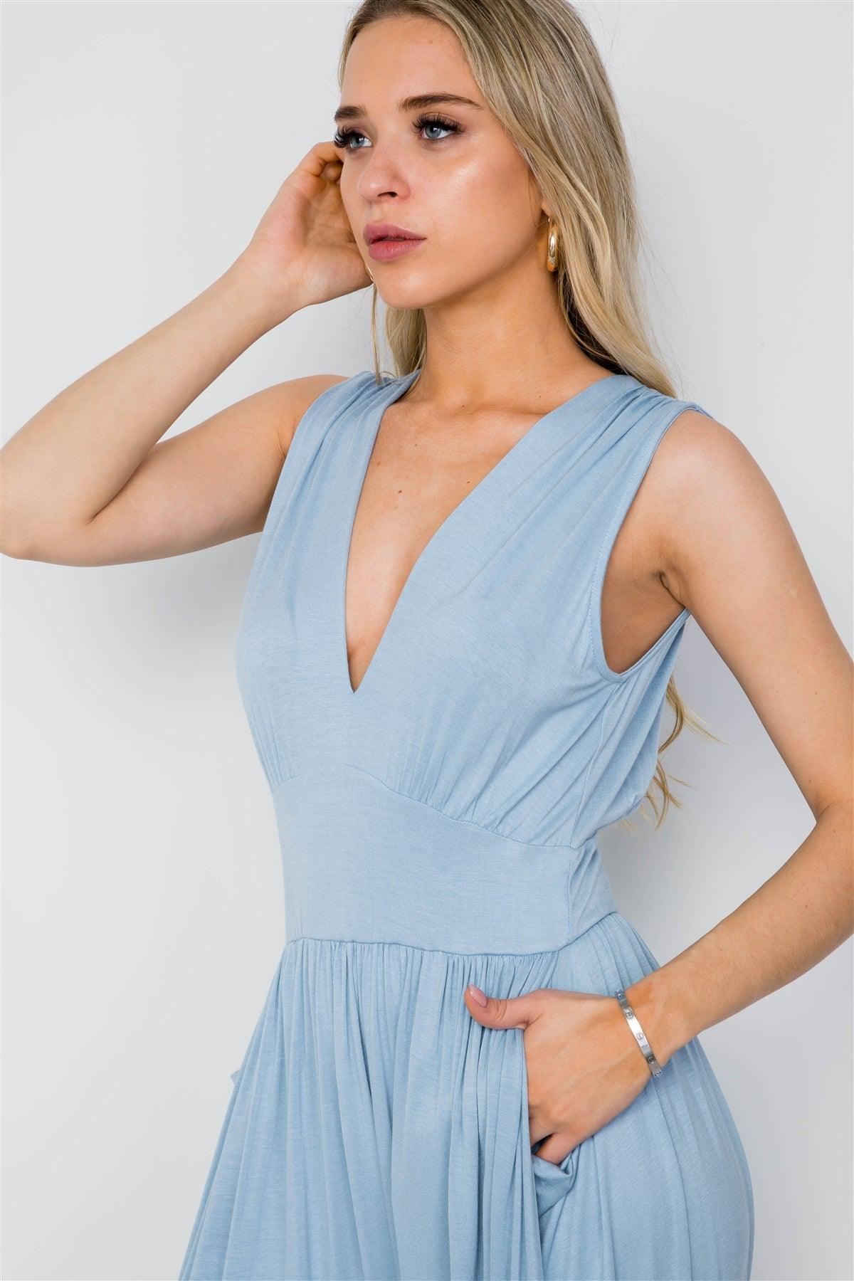 Blue V-Neck Loose Fit Harem Jumpsuit / 2-2-2