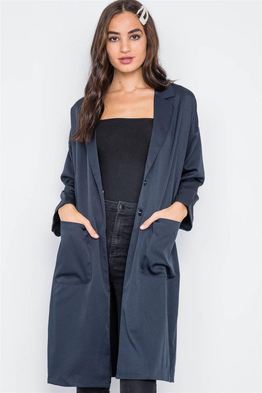 Navy Lightweight Longline Button Front Jacket /3-2-1