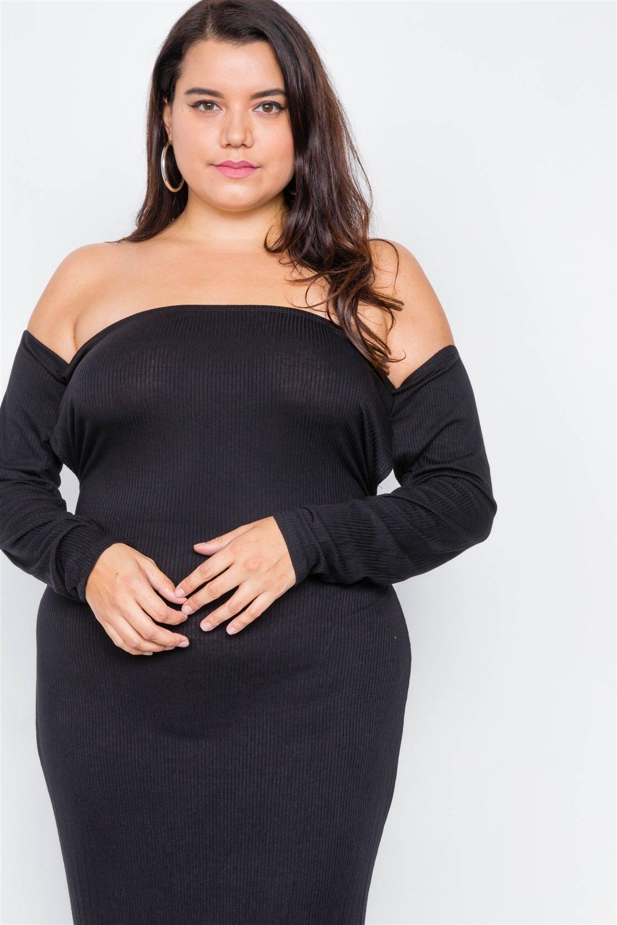 Plus Size Ribbed Black Maxi Dress - Tasha Apparel Wholesale