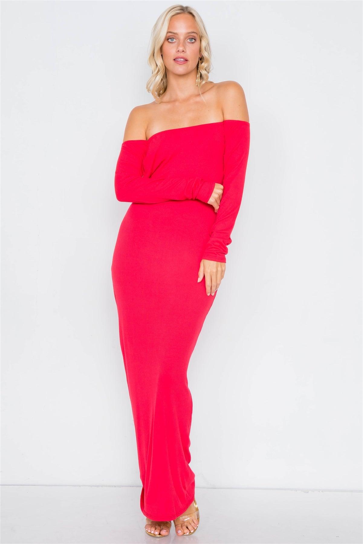 Red Open-Back Ribbed Maxi Dress /2-2-2