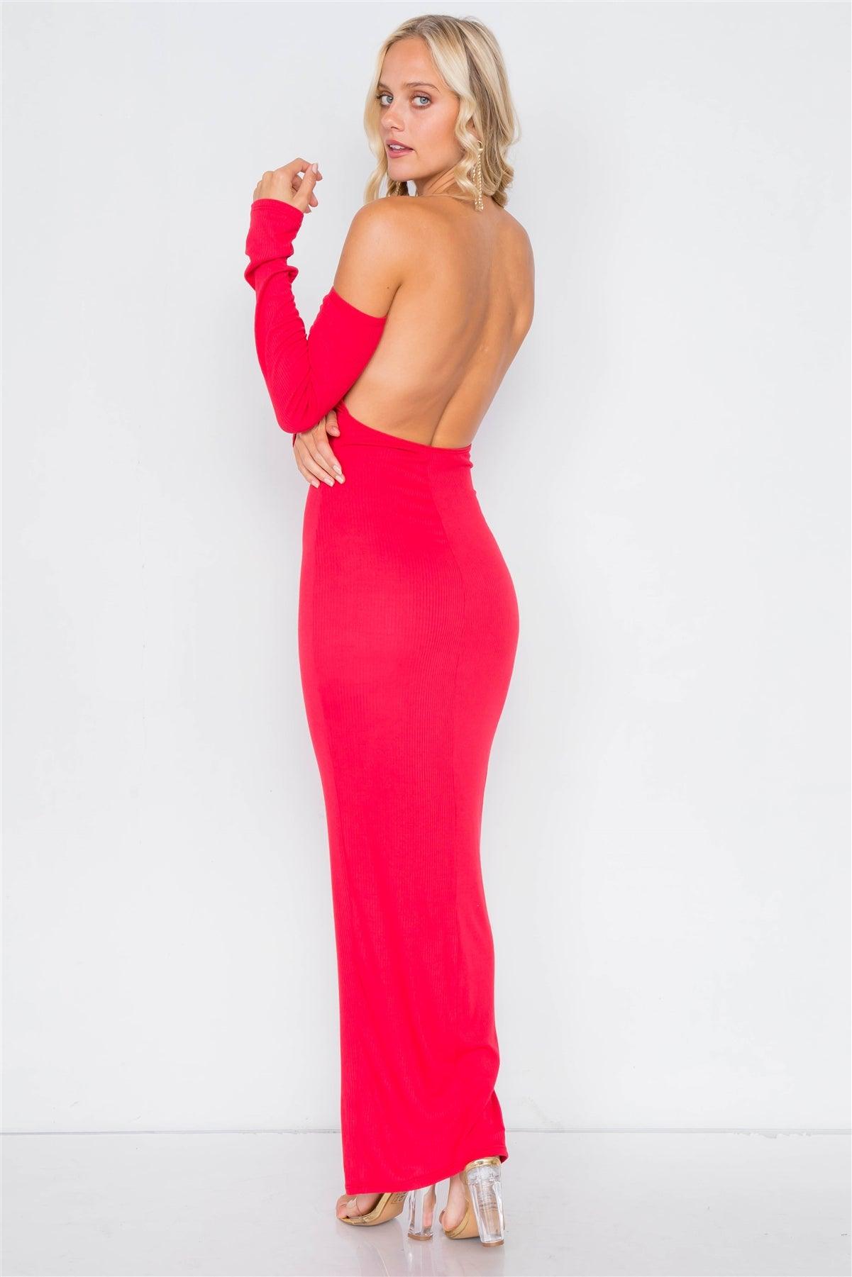 Red Open-Back Ribbed Maxi Dress /2-2-2