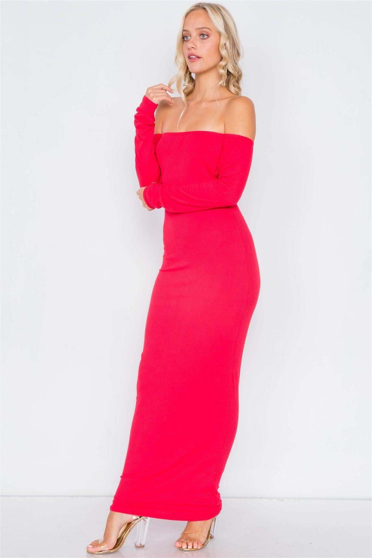 Red Open-Back Ribbed Maxi Dress /2-2-2