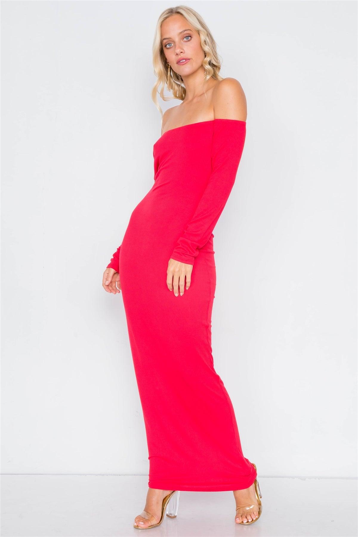 Red Open-Back Ribbed Maxi Dress /2-2-2