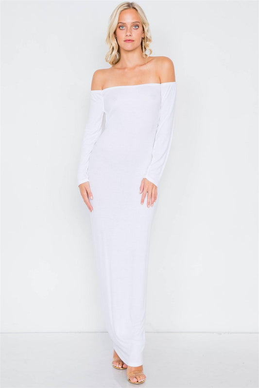 White Open-Back Ribbed Black Maxi Dress