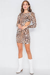 Cheetah Cut-Out Flounce Sleeve Trim Mini Dress  /2-2-2