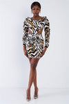 Yellow Zebra Cut-Out Flounce Sleeve Trim Mini Dress /2-2-2