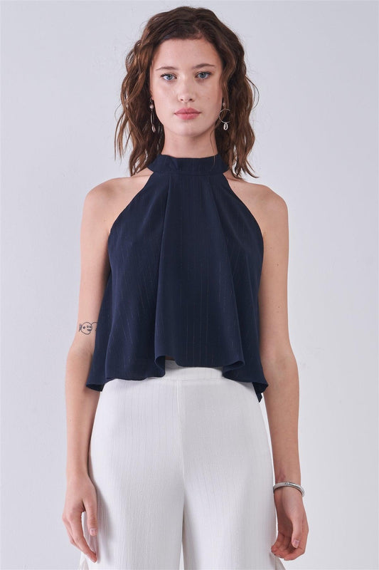 Navy Halter Neck Sleeveless Loose Fit Top /3-2-1