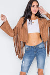 Camel Fringe Studded Faux Suede Moto Jacket /1-2-3