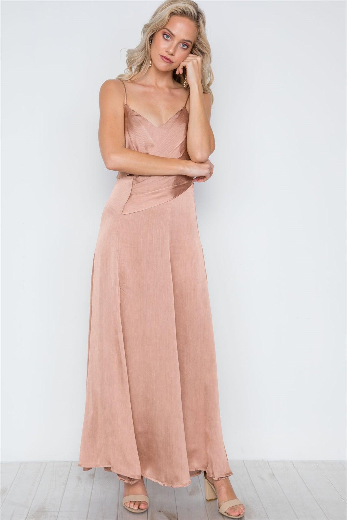 Mocha Layered Cami Side Slit Evening Maxi Dress /1-2-1