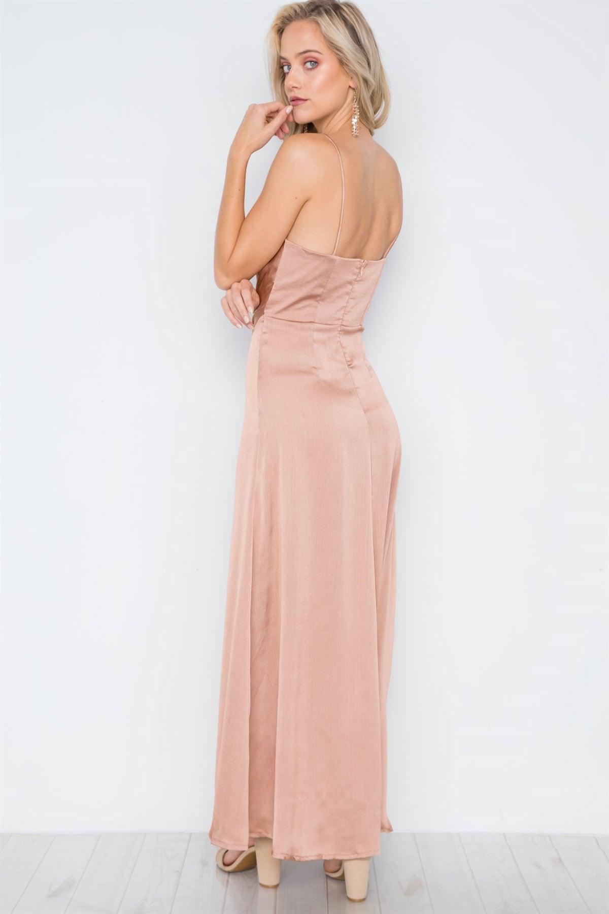 Mocha Layered Cami Side Slit Evening Maxi Dress /1-2-1