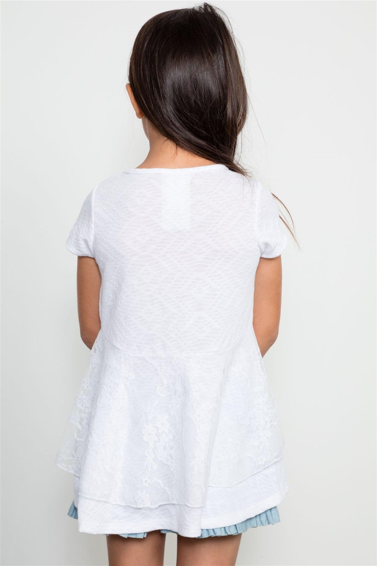 Girls White Back Lace Trim Top / 2-2-1