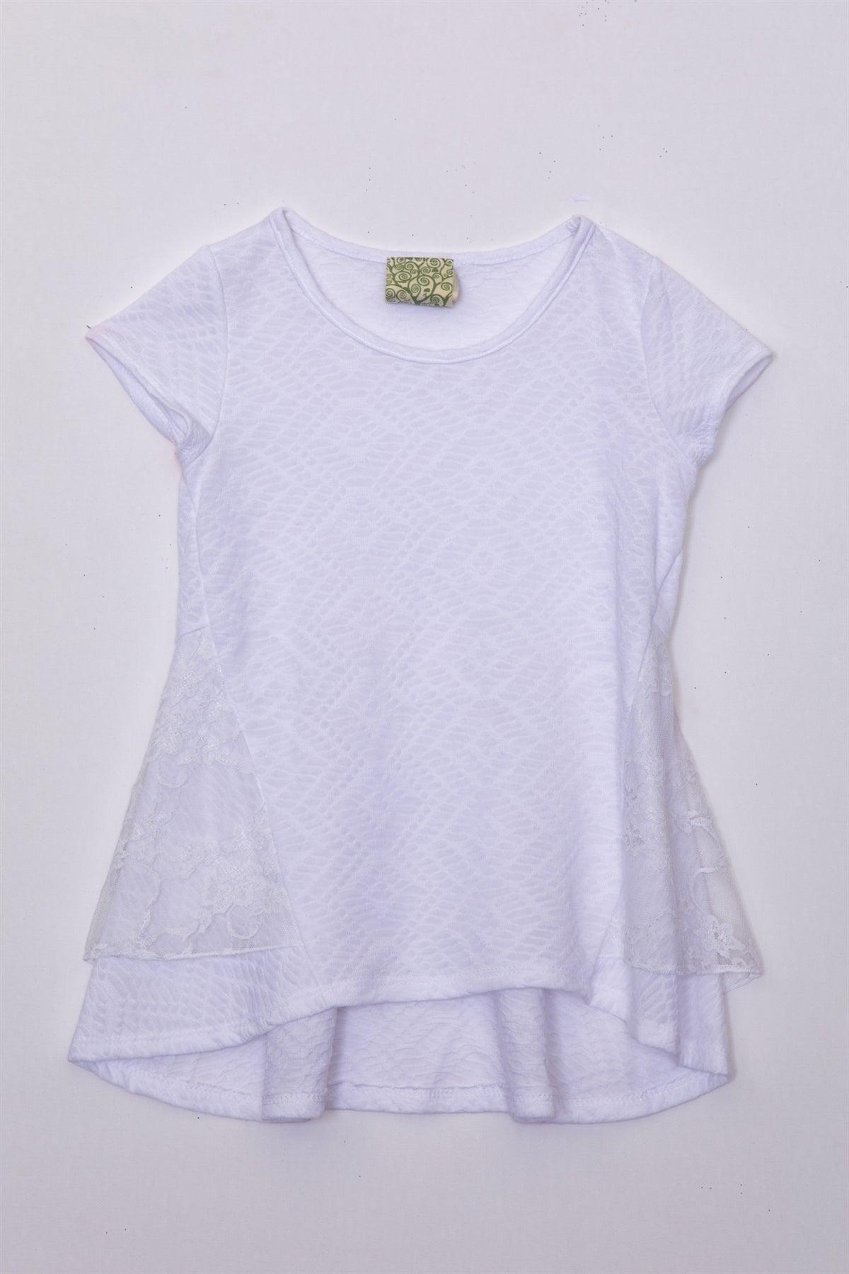 Girls White Back Lace Trim Top / 2-2-1