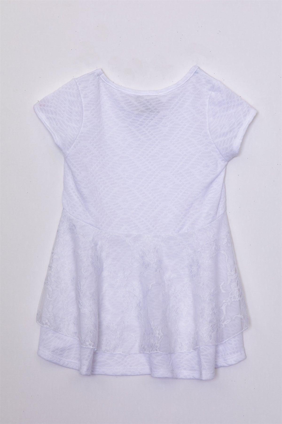 Girls White Back Lace Trim Top / 2-2-1