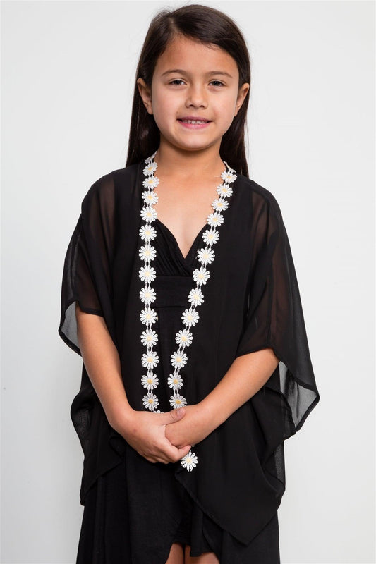 Girls Black Open Cardigan Chiffon Daisy / 2-1