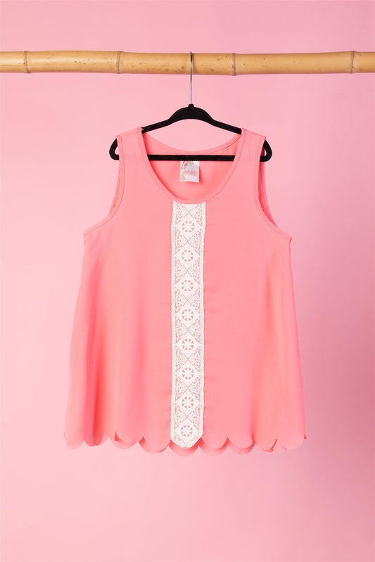 Girls Pink Scallop Trim Top /2-2-2