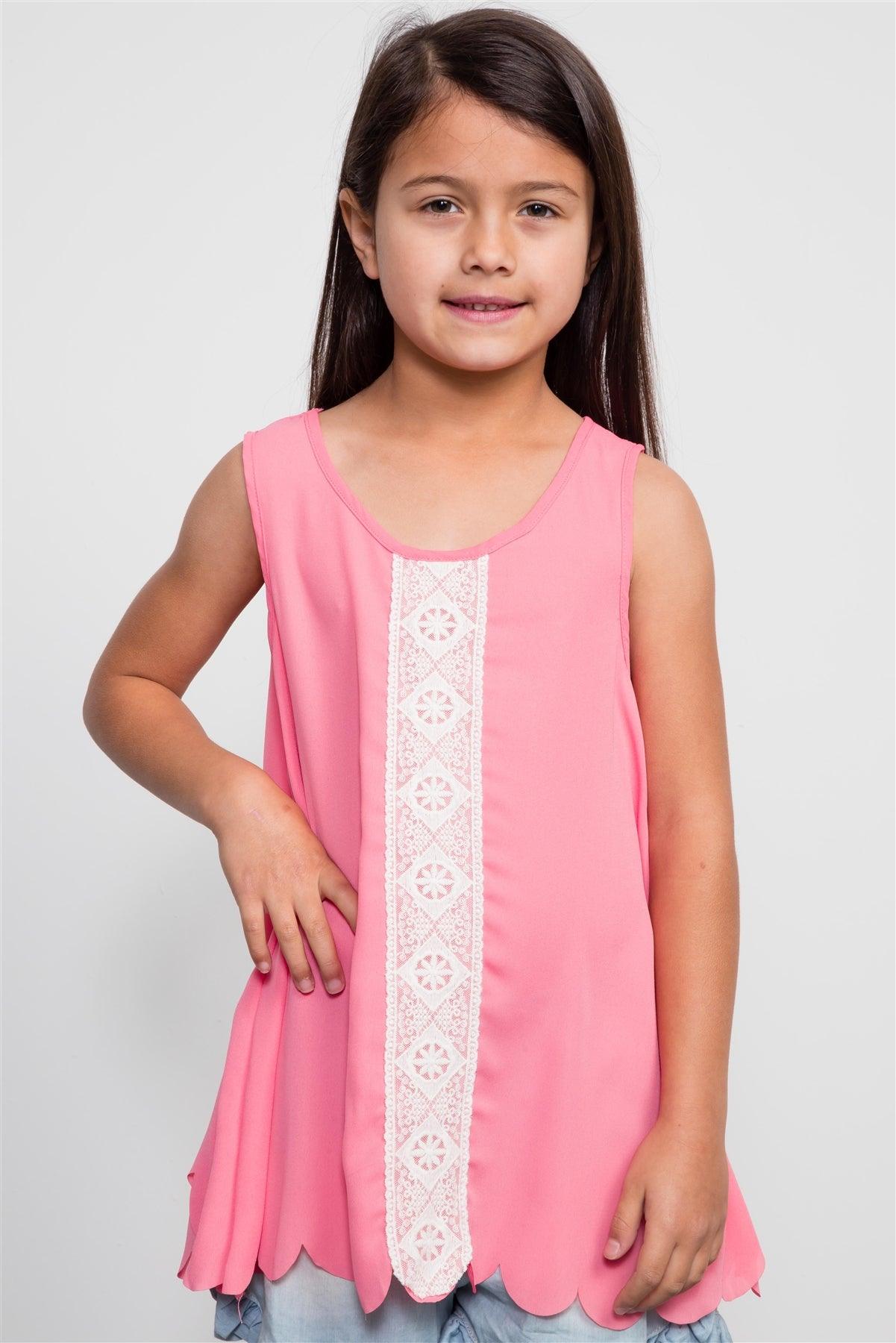 Girls Pink Scallop Trim Top /2-2-2