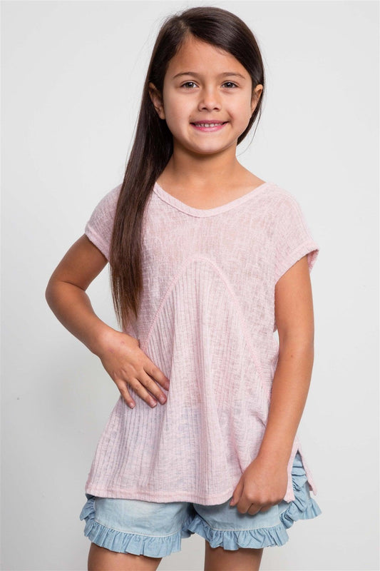 Girls Pink Ribbed Sleeveless Hi-Low Top / 1-2-2-1