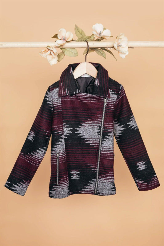 Girls Burgundy Grey Long Sleeve Chimayo Jacket /1-2-2-1