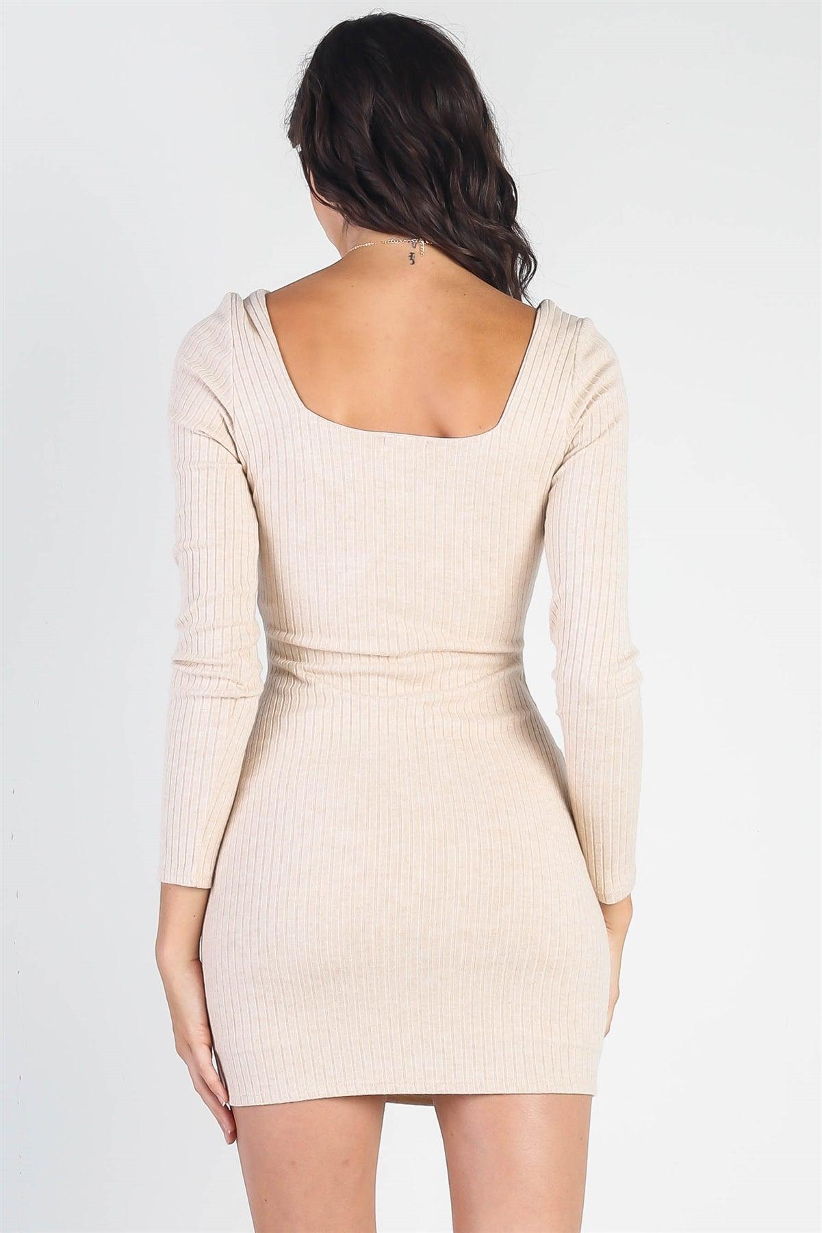 Oatmeal Ribbed Long Sleeve Mini Dress /3-2-1