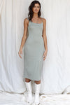 Sage Asymmetrical Strap Side Cut-Out Midi Dress /3-2-1