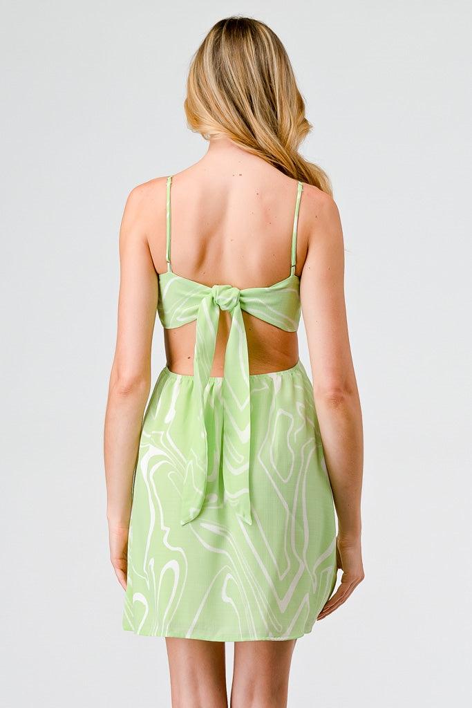 Lime & White Abstract Knot Cut-Out Side Mini Dress /3-2-1