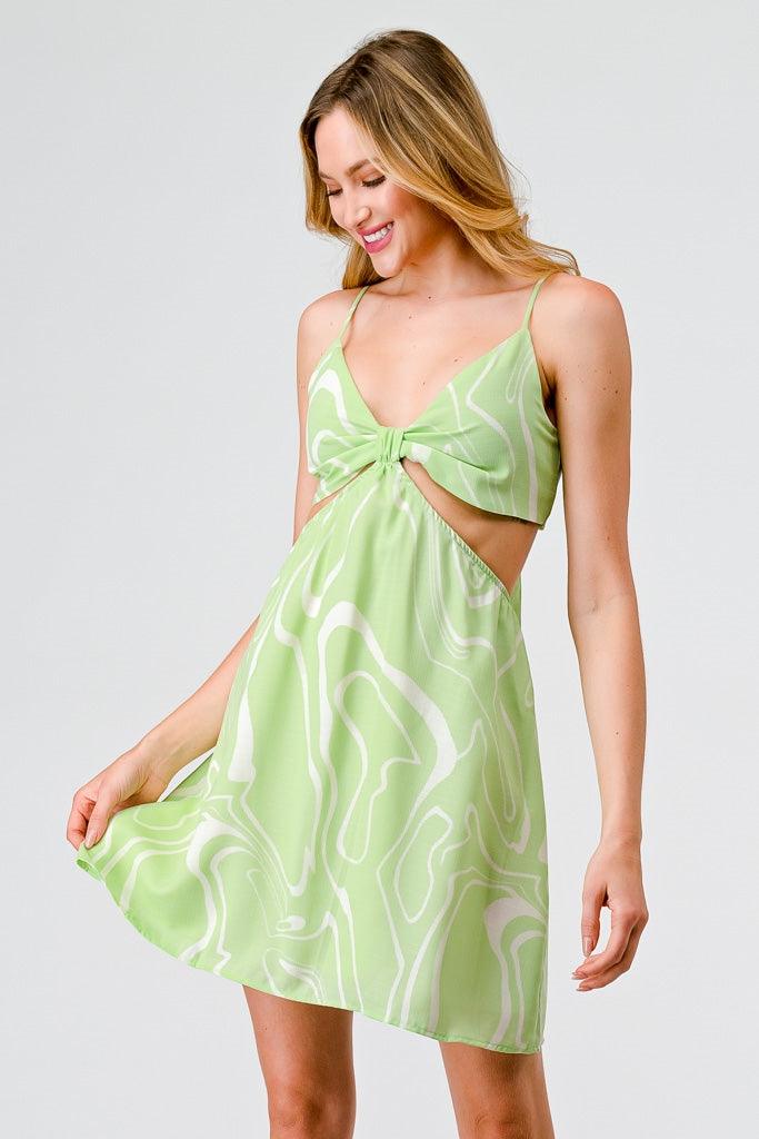 Lime & White Abstract Knot Cut-Out Side Mini Dress /3-2-1