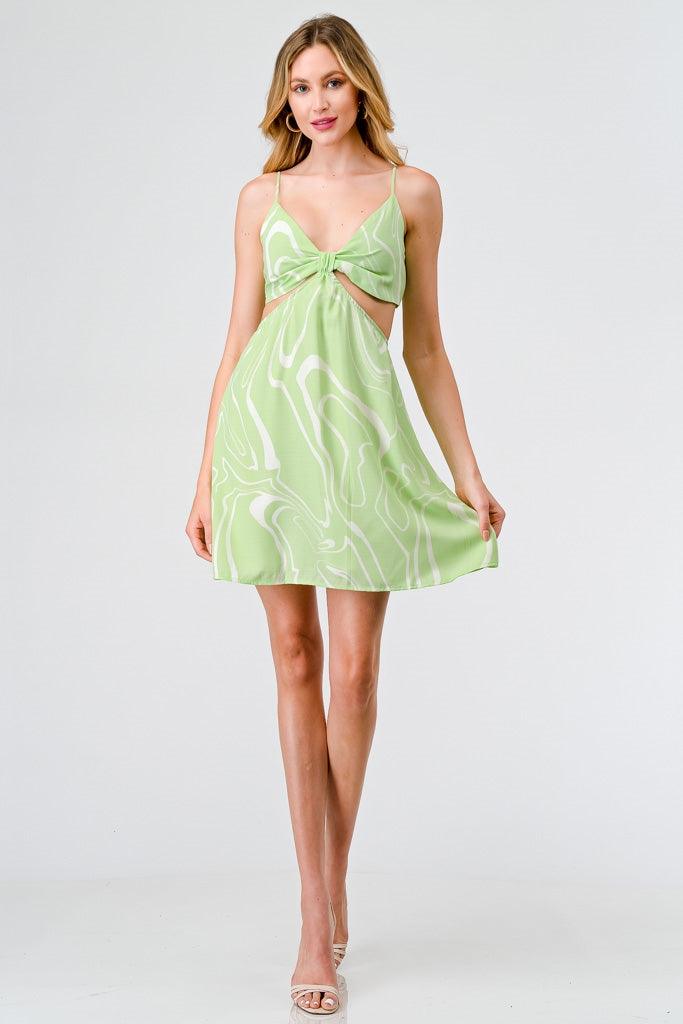 Lime & White Abstract Knot Cut-Out Side Mini Dress /3-2-1