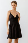 Black Sleeveless Ruffle Trim Strappy Mini Dress /3-2-1