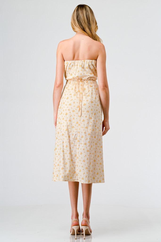 Yellow Ditsy Cotton Strapless Cut-Out Midi Dress /3-2-1