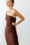 Brown One Shoulder Cut-Out Side Midi Dress /4-3