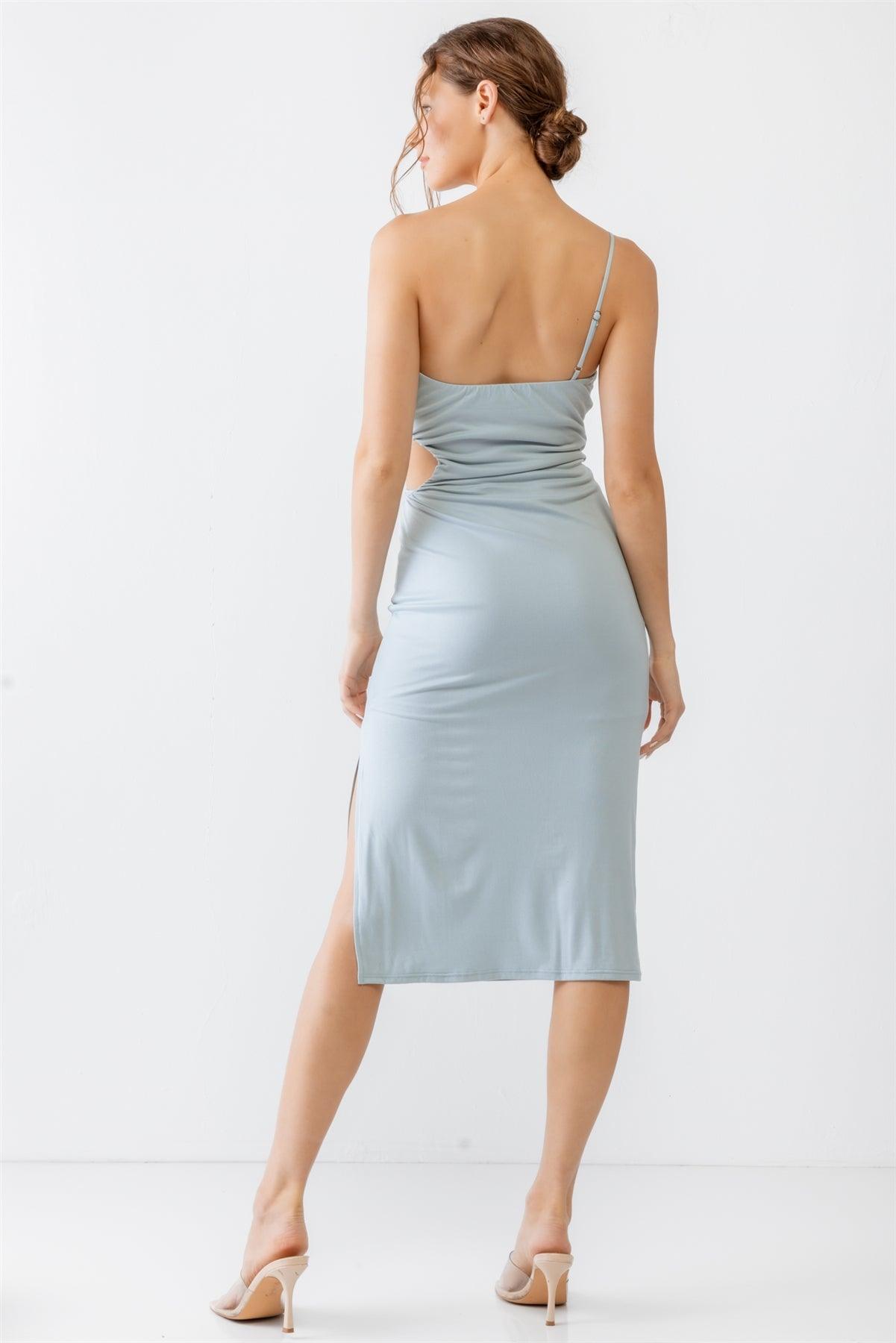 Light Blue One Shoulder Cut-Out Side Midi Dress /3-2-1