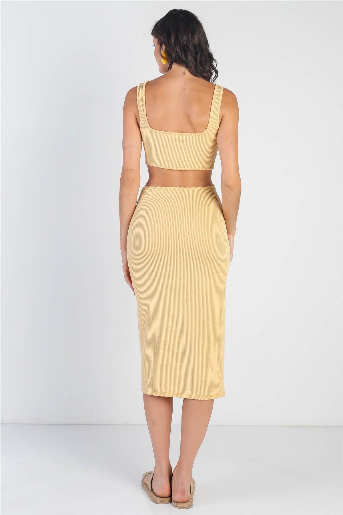 Yellow Ribbed Cut-Out Detail Midi Dress /3-2-1