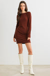 Cognac Cowl Back Long Sleeve Mini Dress /1-1-2-1