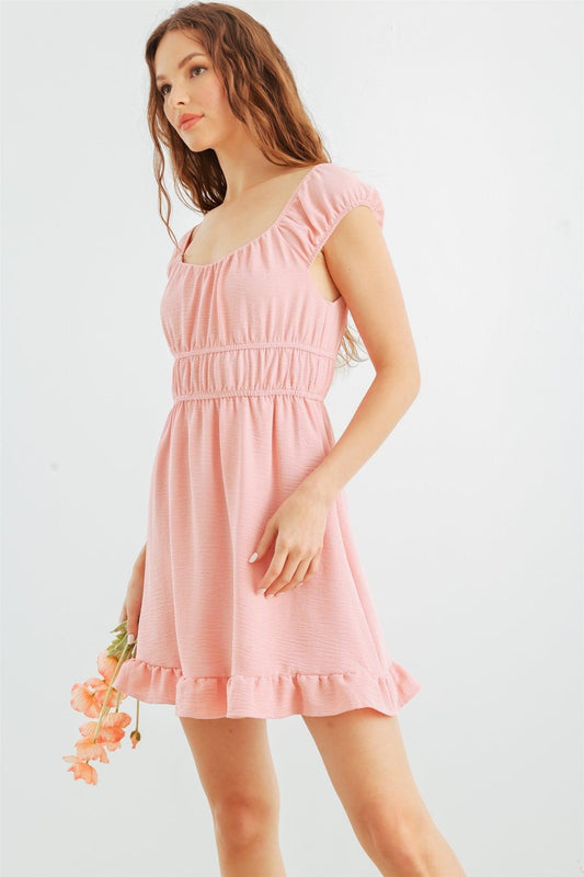 Light Pink Textured Sleeveless Mini Dress /1-2-2-1