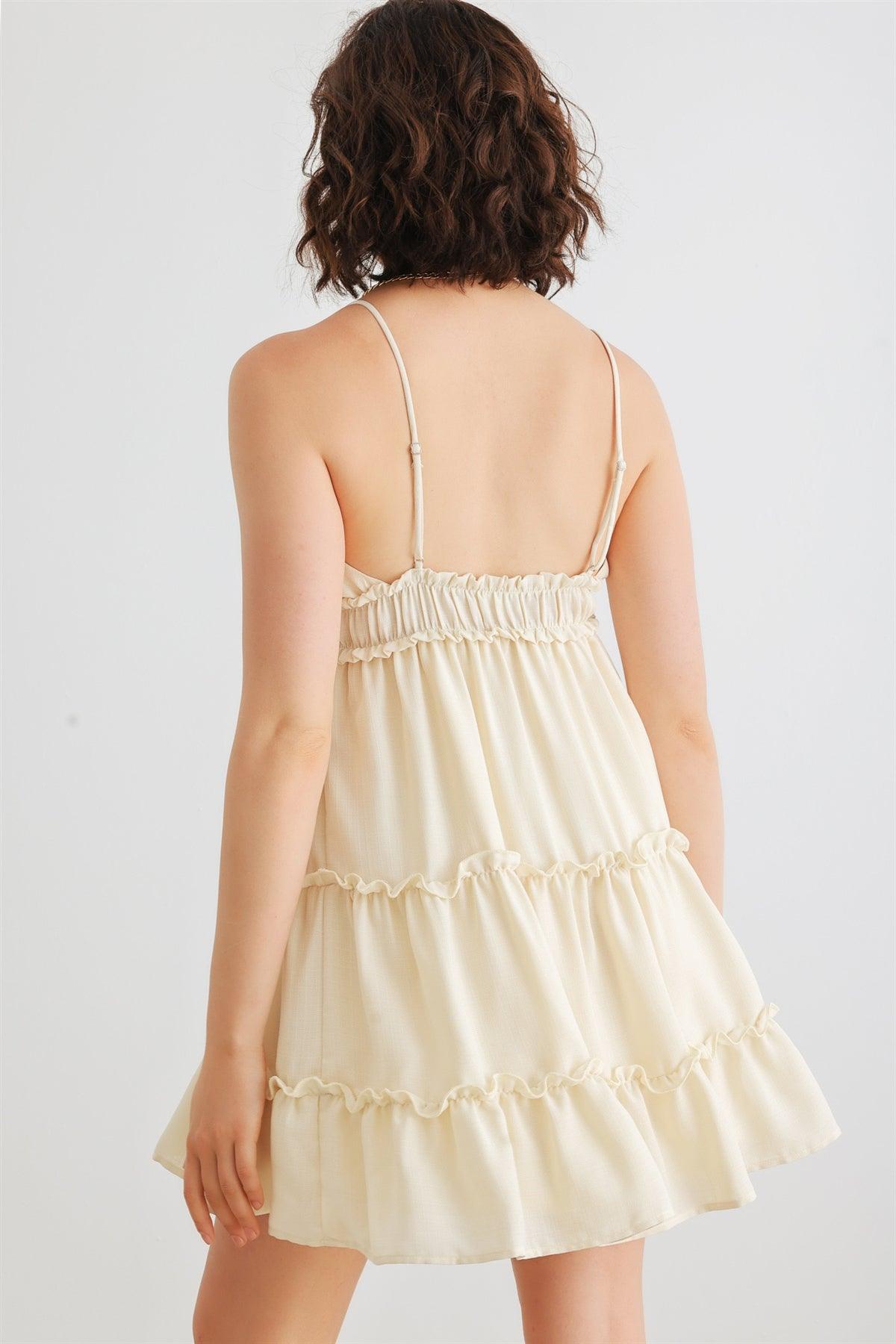 Light Yellow Ruffle Sleeveless V-Neck Mini Dress /1-2-2-1