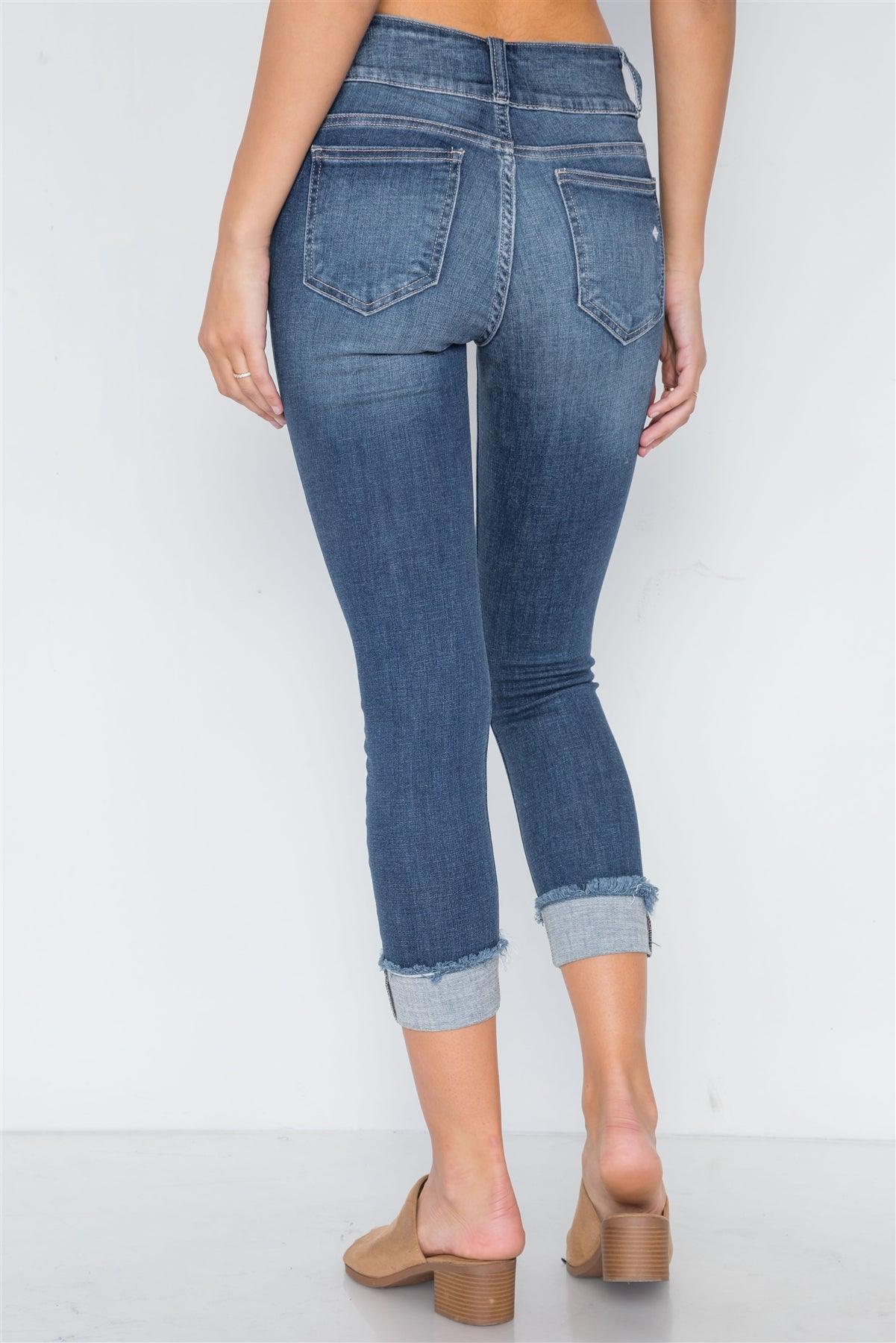 Dark Denim Cuffed Hem Skinny Jeans /1-1-2-2-3-3