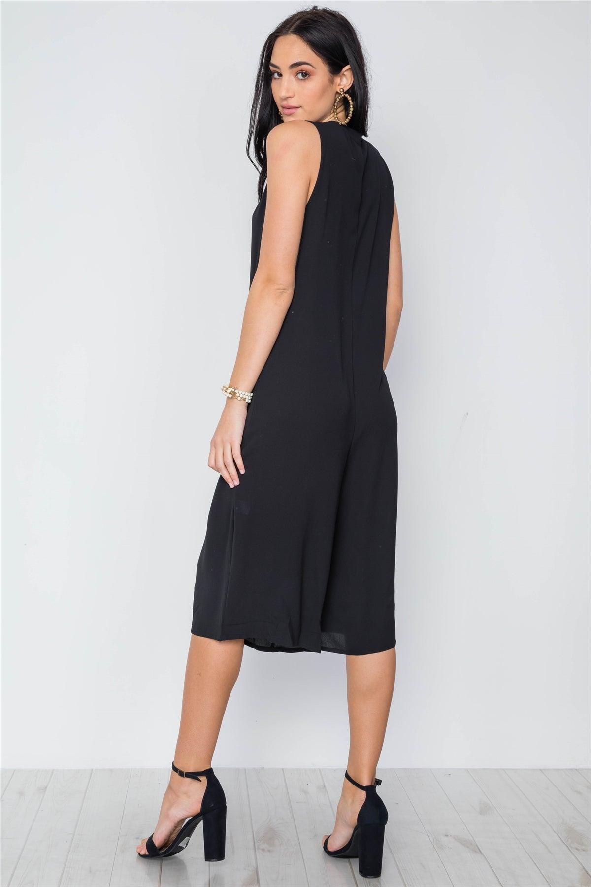 Black V-Neck Sleeveless Capri Jumpsuit /2-2-2