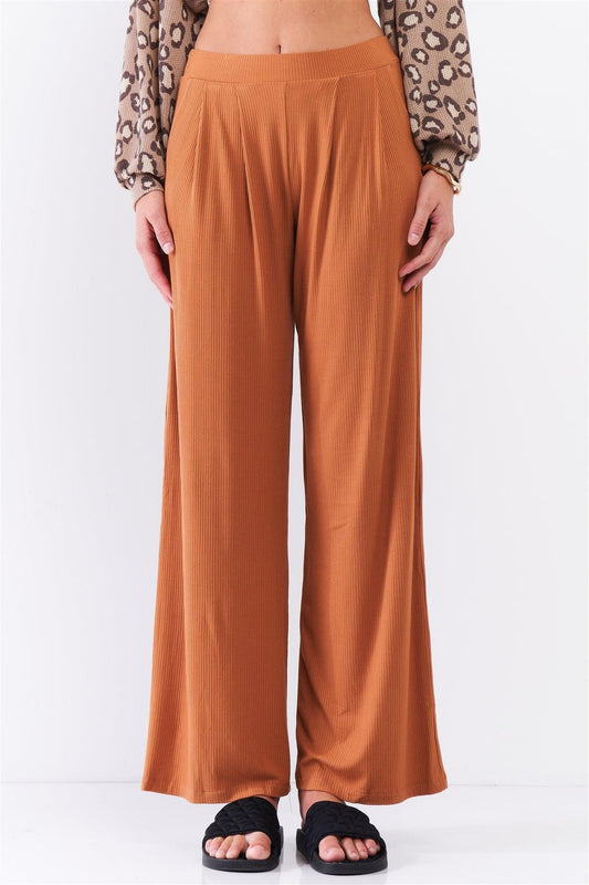 Honey Gold Ribbed Mid-Rise Wide Leg Pants /3-2-1