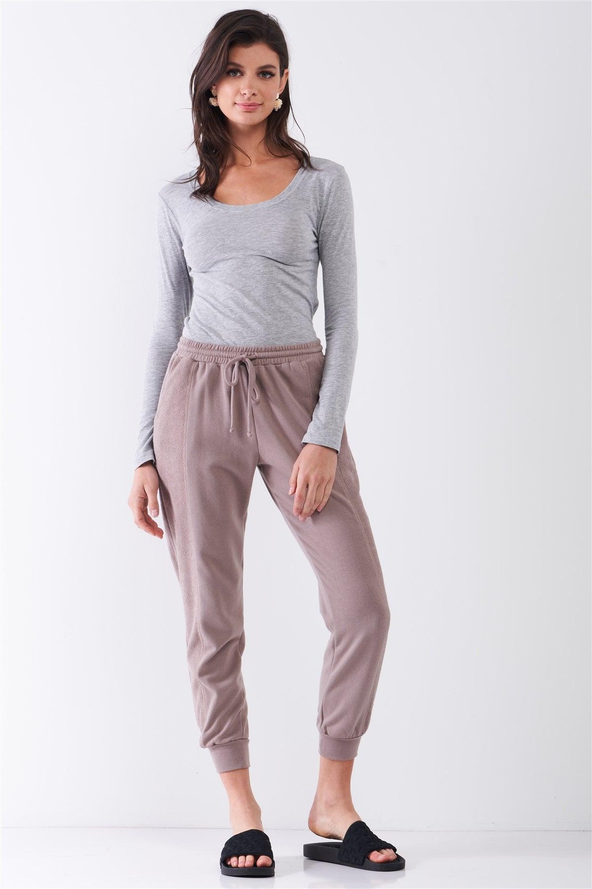 Mocha Brown Brushed Inside-Out Sides Trim Mid-Rise Relaxed Jogger Sweatpants /4-2