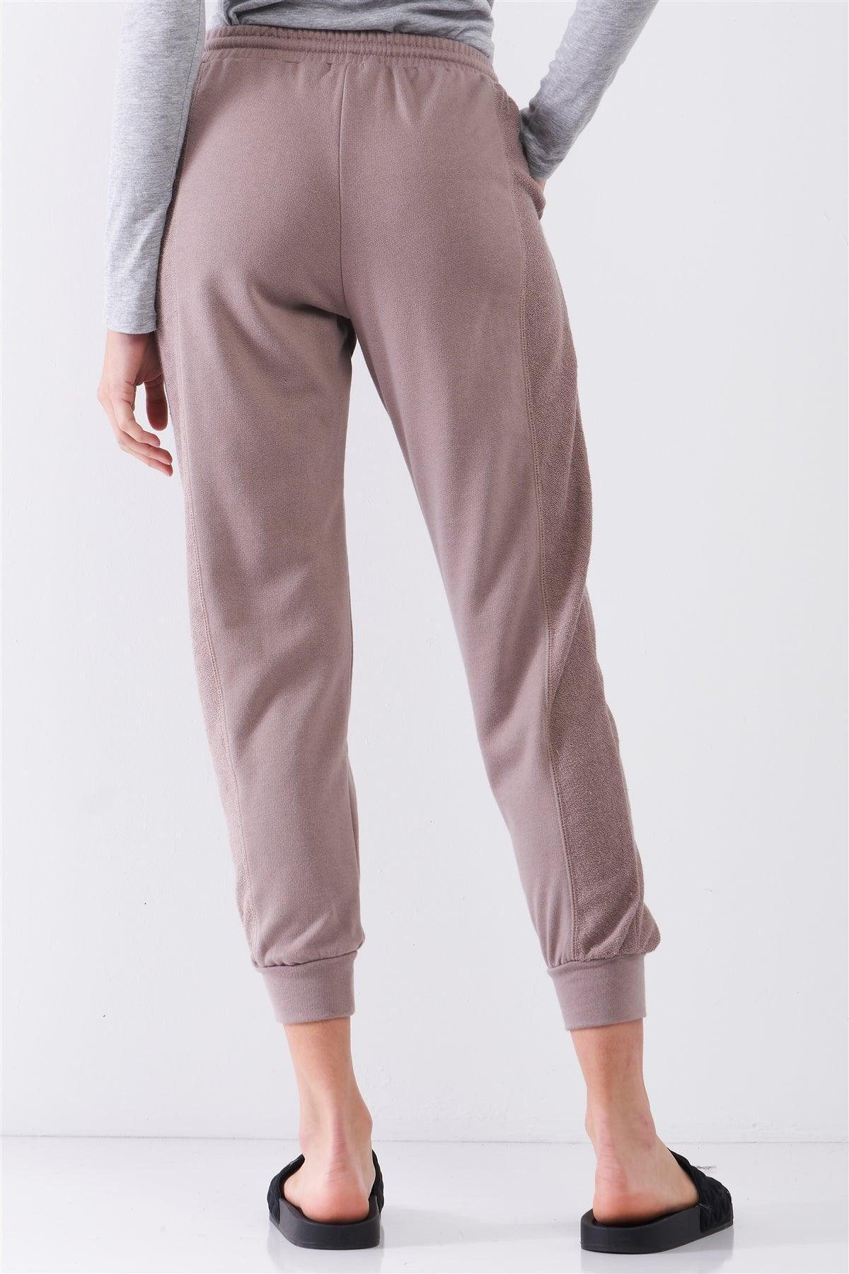 Mocha Brown Brushed Inside-Out Sides Trim Mid-Rise Relaxed Jogger Sweatpants /4-2