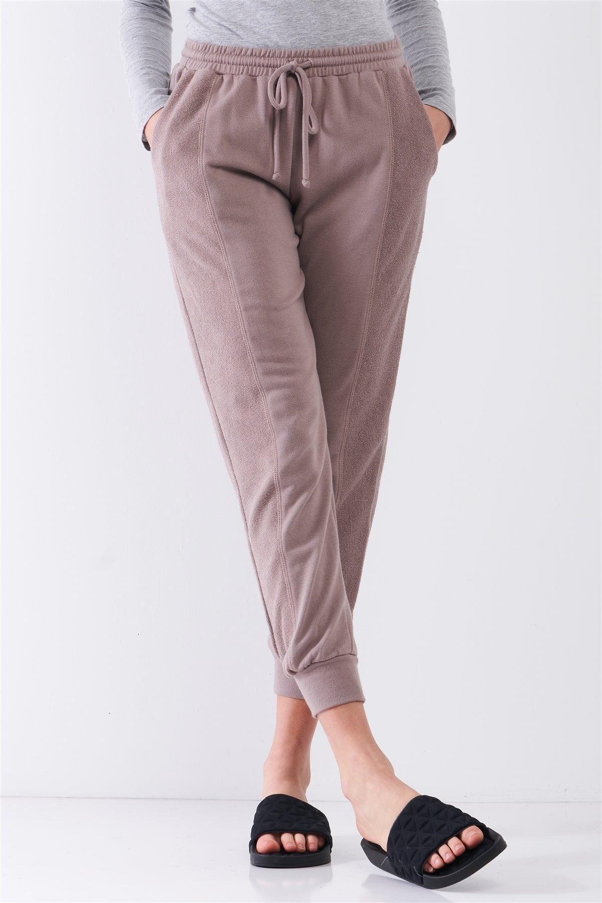 Mocha Brown Brushed Inside-Out Sides Trim Mid-Rise Relaxed Jogger Sweatpants /4-2