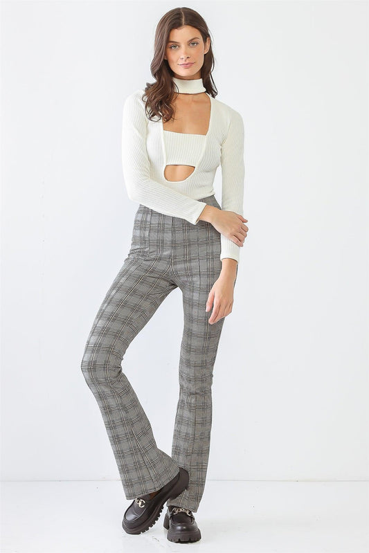 White & Black Plaid High Waist Pants /1-2-2-1